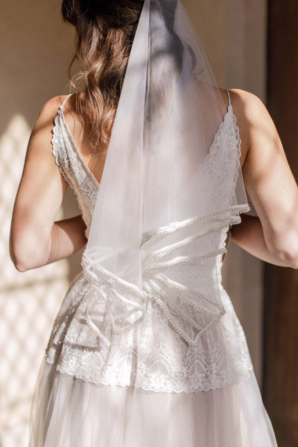 Wedding Veil Pearl edge wedding veil in elbow length - &#39;Connie&#39;