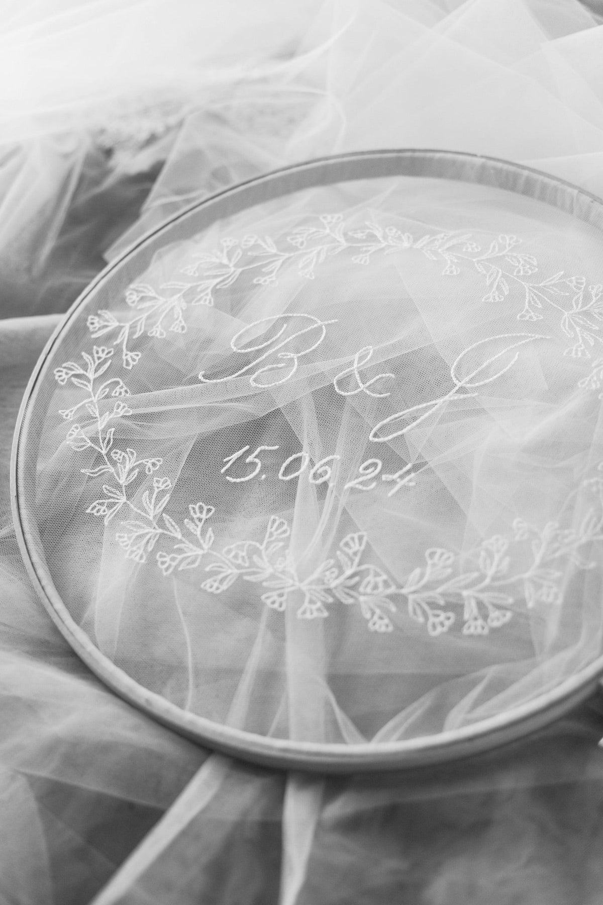 Wedding Veil Semi lace edged leaf wedding veil - &#39;Ferne&#39;