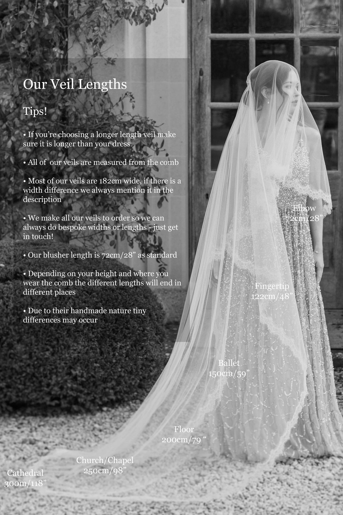 Wedding Veil Hand embroidered Italian drop veil - &#39;Luna&#39;