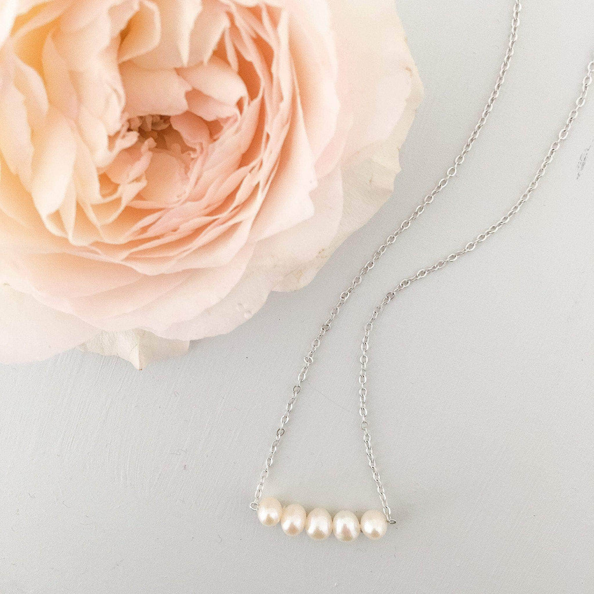 Wedding Necklace Silver Freshwater pearl wedding necklace - &#39;Aubrey&#39;