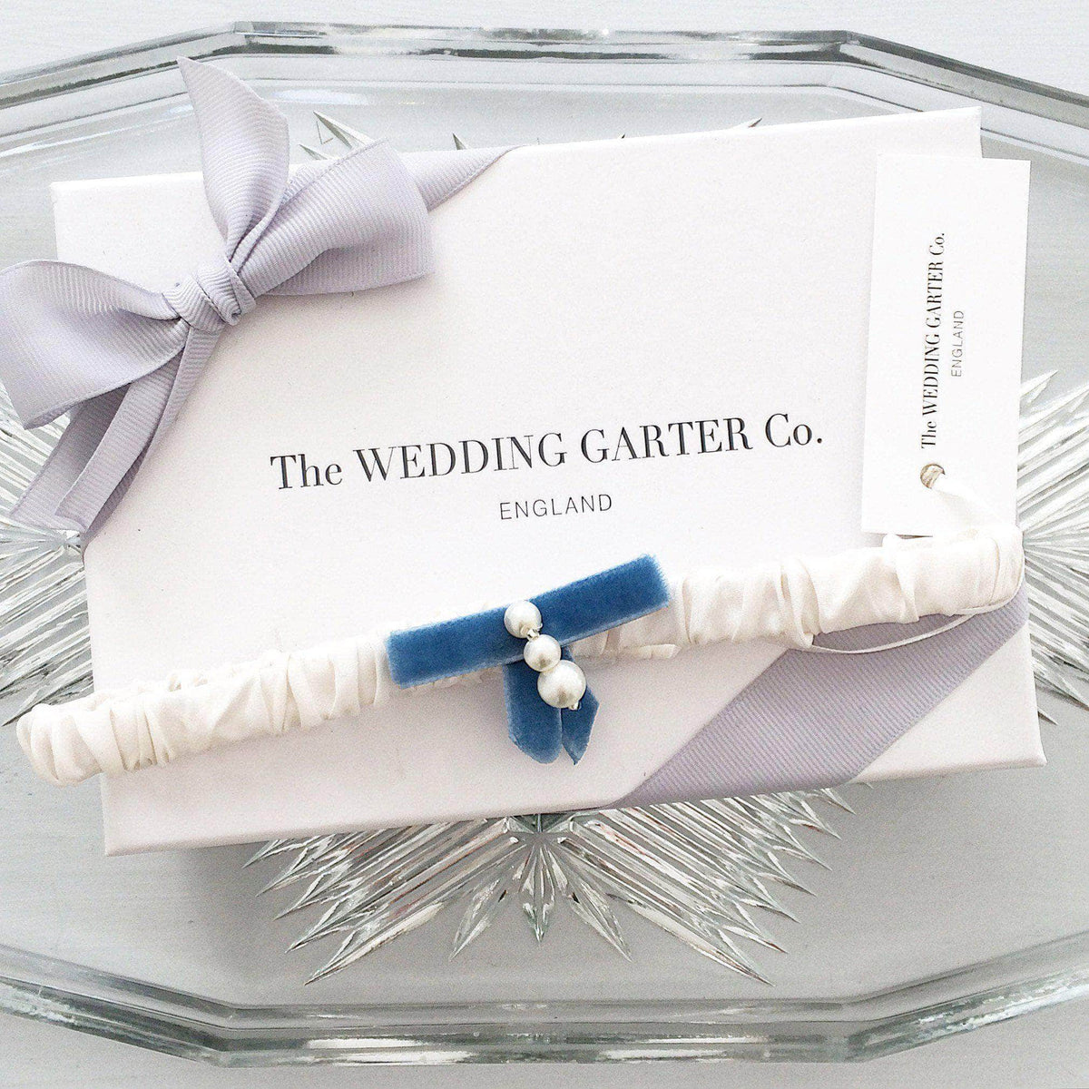 Wedding Garter Silk wedding garter with blue bow - &#39;Beau&#39;