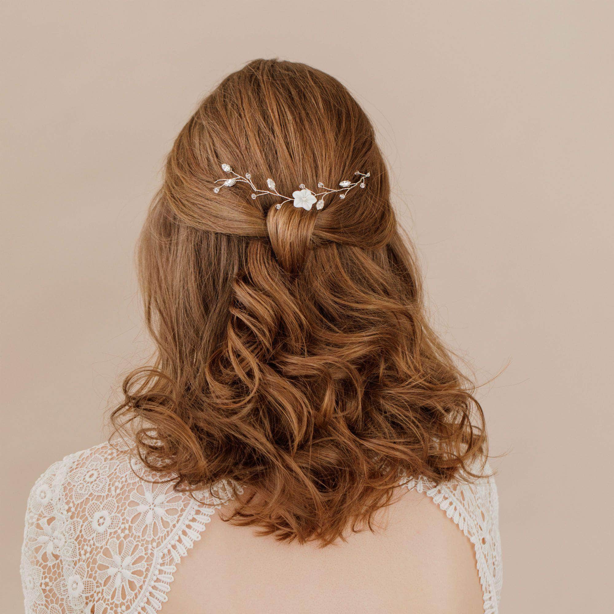 Wedding Hairvine Silver floral medium length hair vine - 'Jaime'