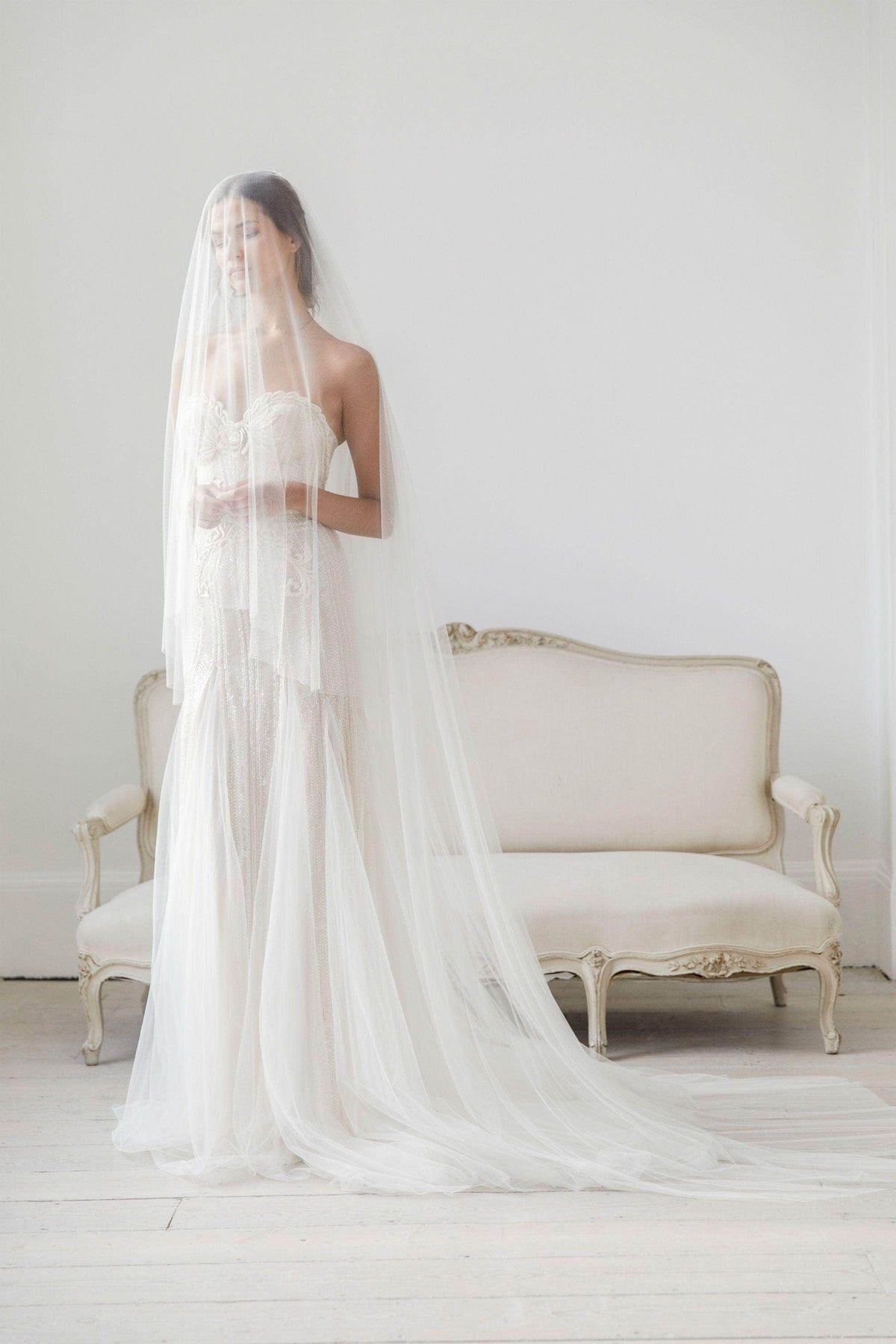 Wedding Veil Cut edge silk style wedding veil with extra long blusher - &#39;Layla&#39;