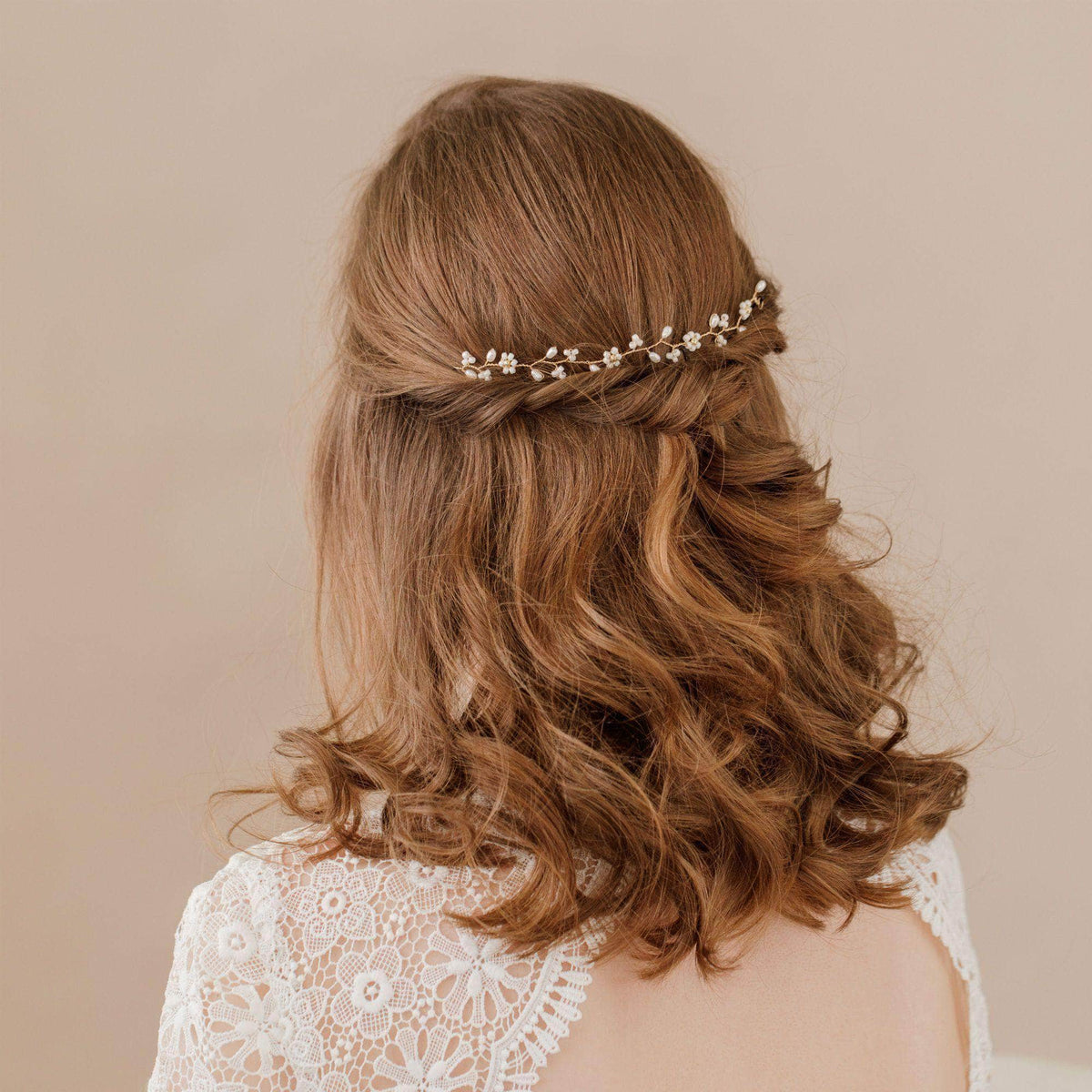 Wedding Hairvine Gold floral medium length hair vine - &#39;Flora&#39;