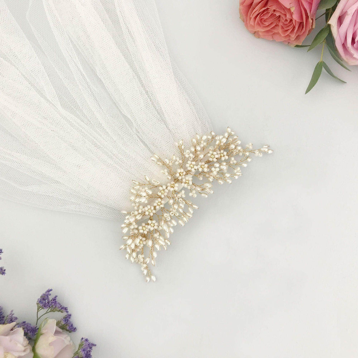 Wedding Hairvine Silver floral hair centrepiece - &#39;Flora&#39;