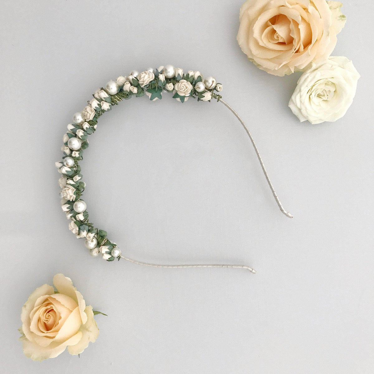 Wedding Haircomb Ivory Rose wedding headband with pearls - &#39;Rosie&#39;