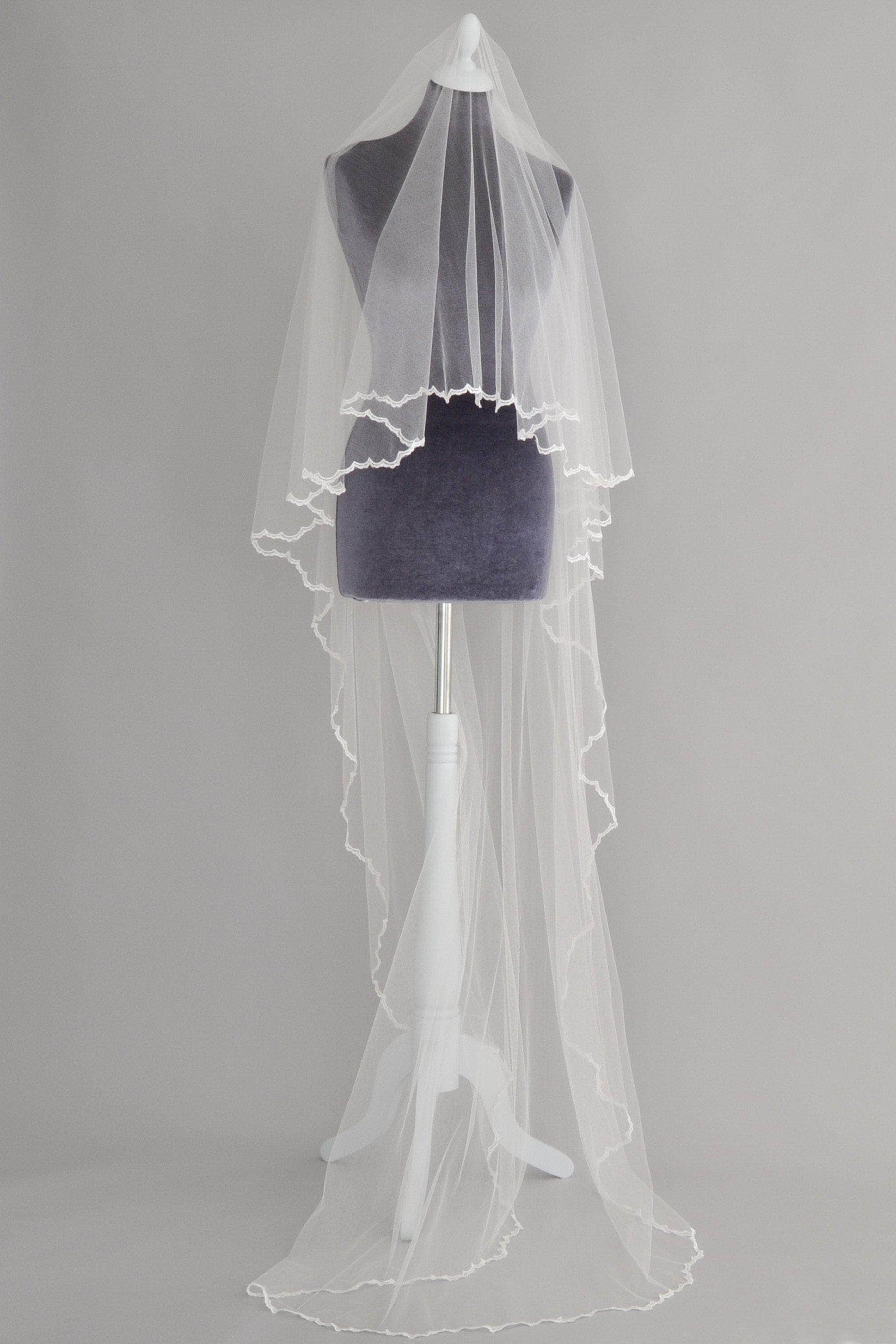 Wedding Veil Drop wedding veil with delicate lace edge - 'Adia'