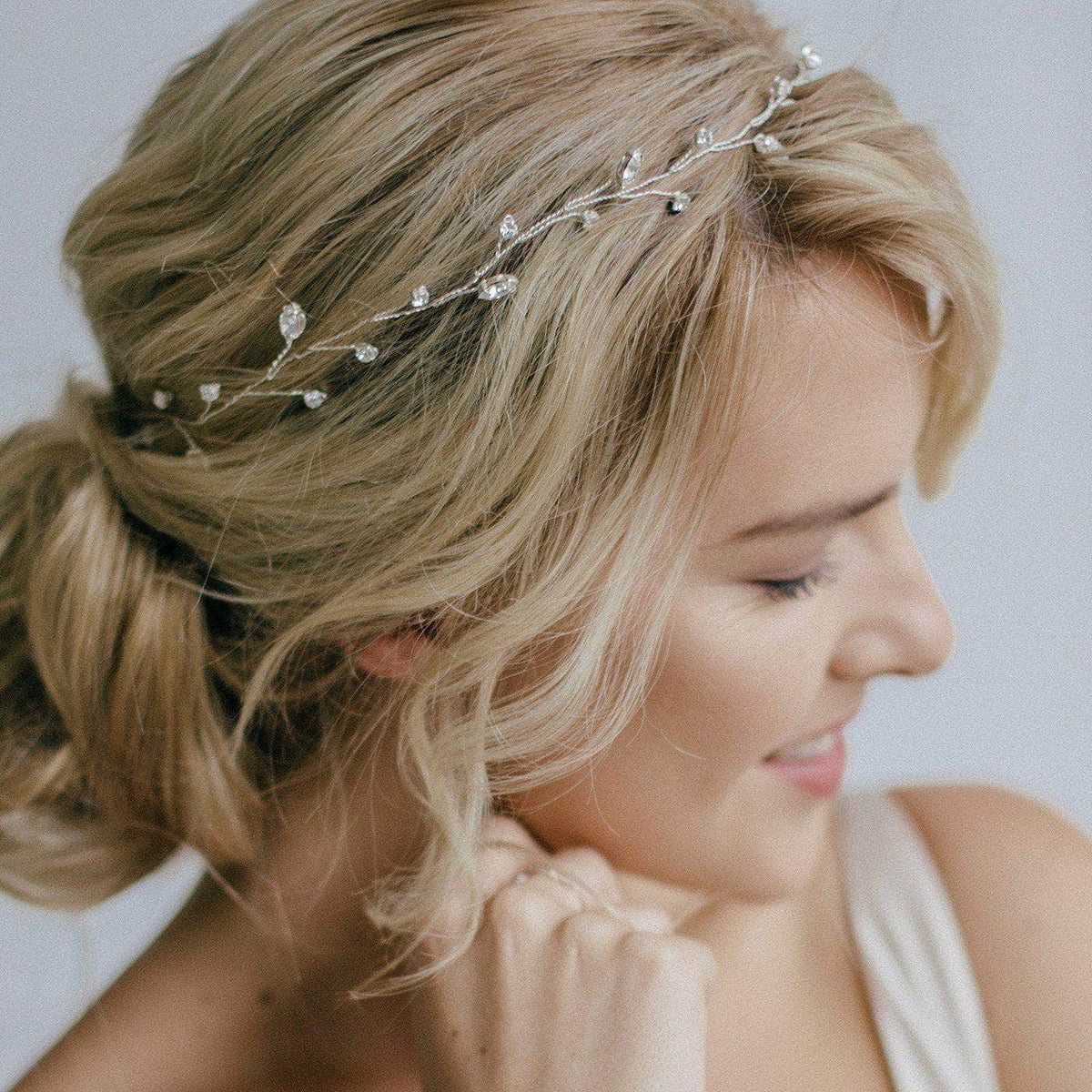 Wedding Hairvine Silver / Ivory Flexible crystal wedding hair vine on silver plated wire - &#39;Lorna&#39;