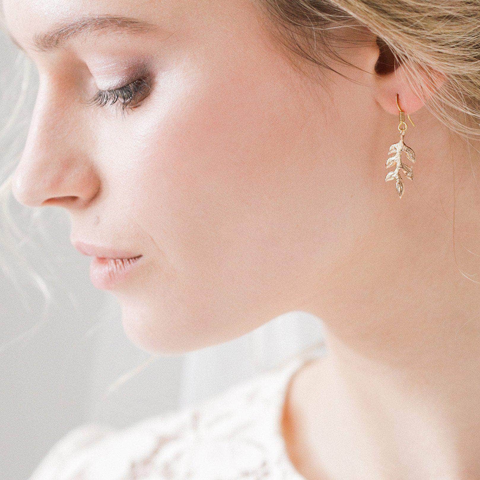 Wedding Earring Gold Gold leaf earrings for wedding - 'Avani'