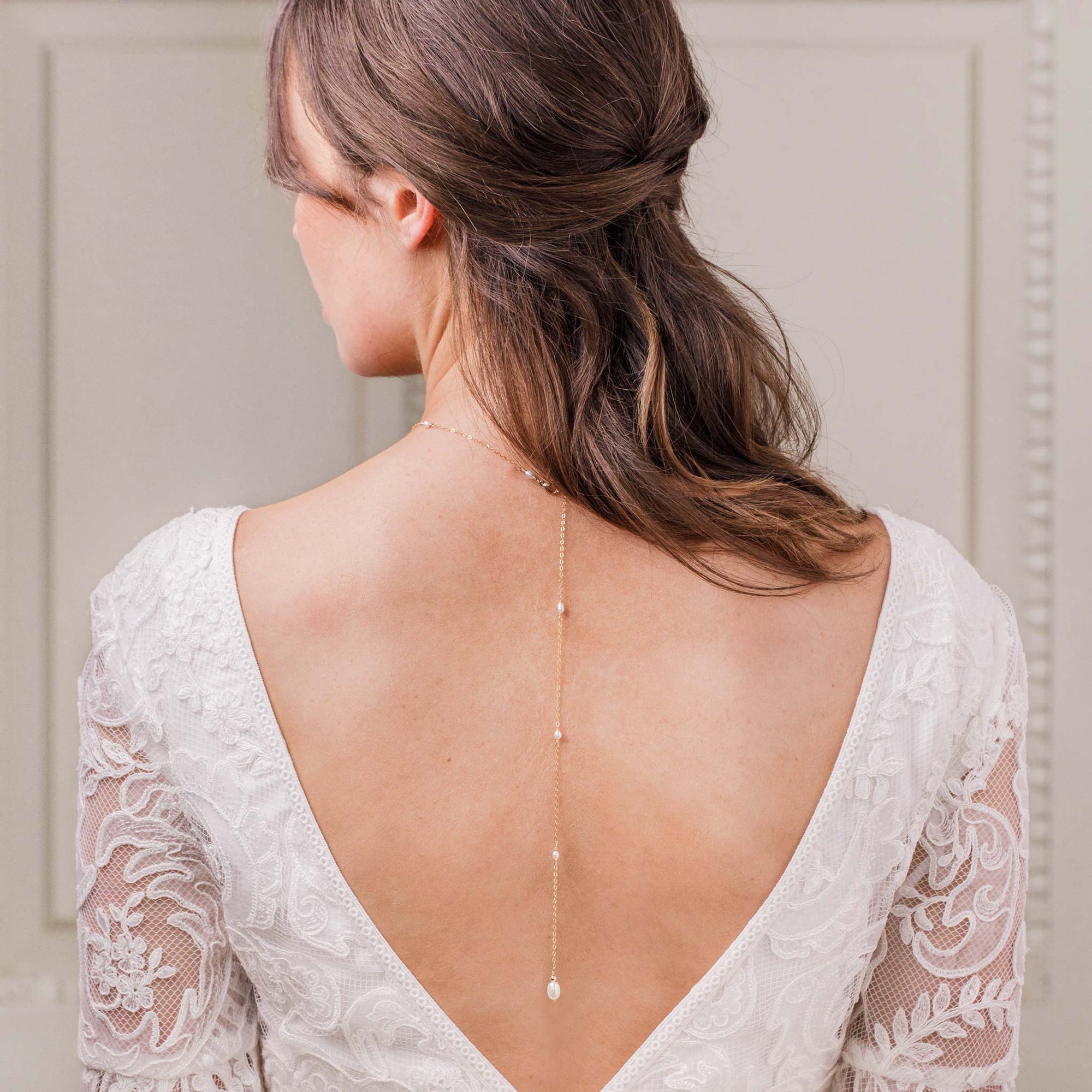 Wedding Necklace Back drop pearl lariat necklace for wedding - 'Sabie'