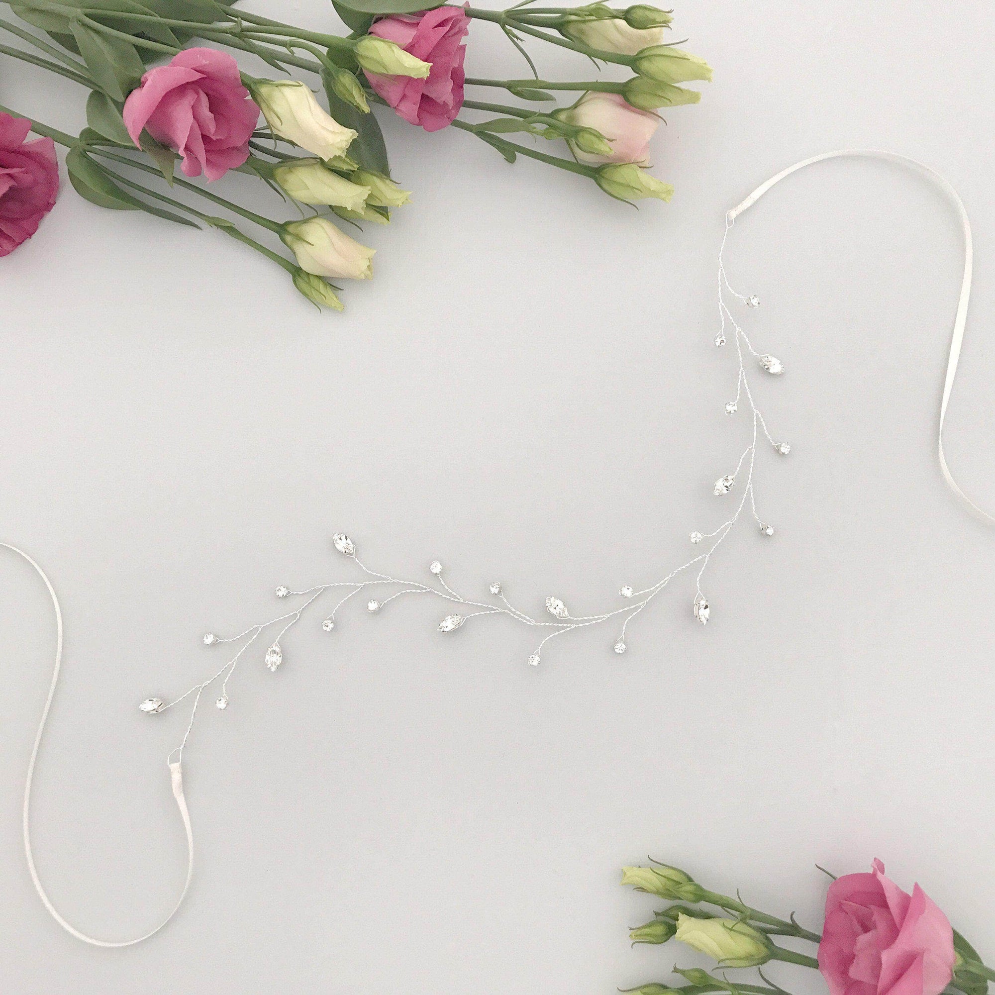 Wedding Hairvine Silver / Ivory Flexible crystal wedding hair vine on silver plated wire - 'Lorna'