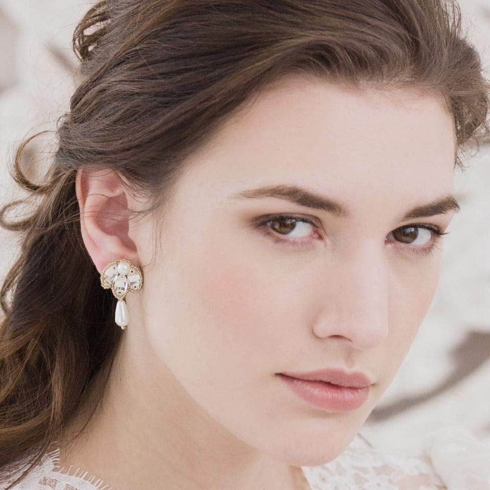 Wedding Earring Gold Gold pearl drop wedding earrings - 'Ava'