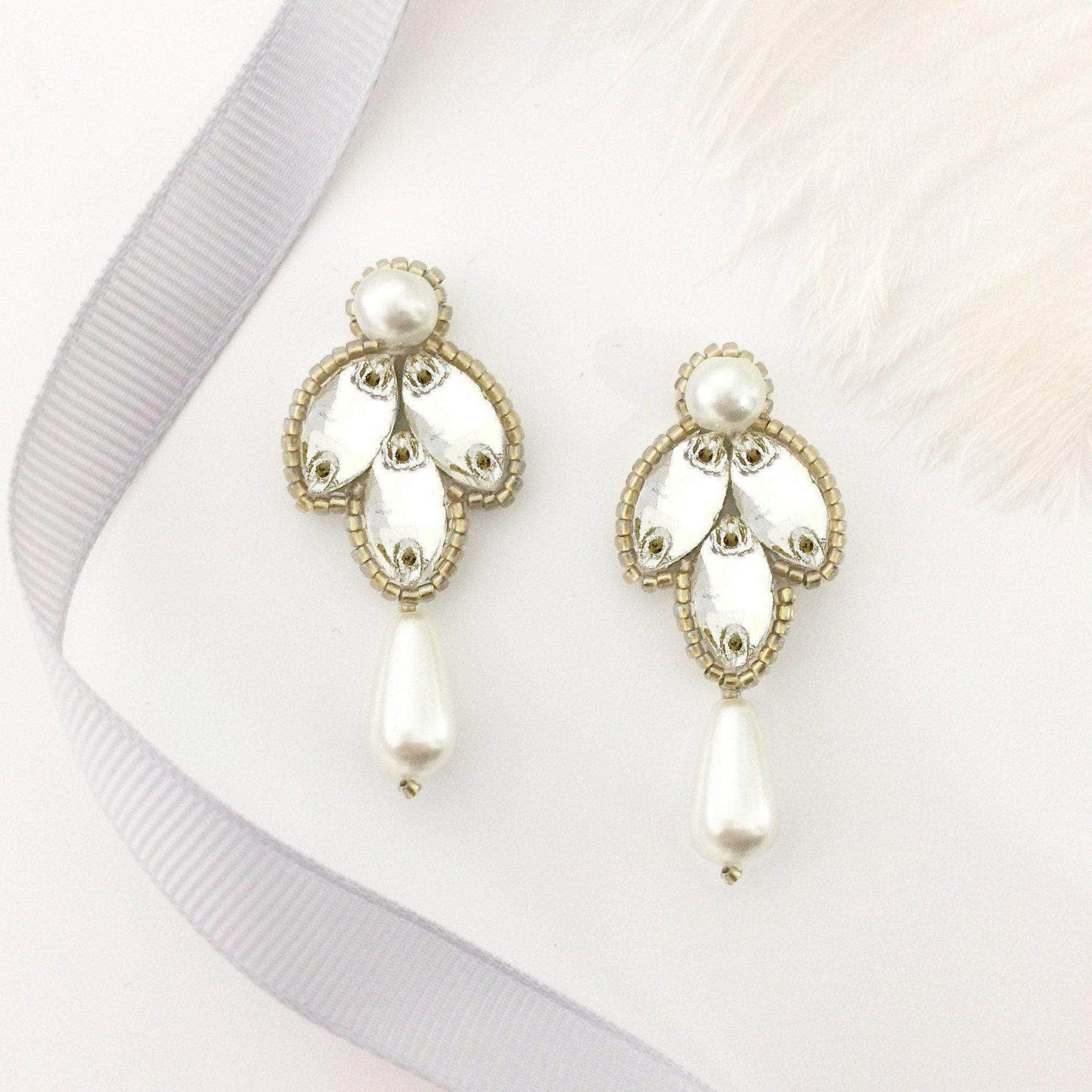 Wedding Earring Gold Wedding drop earrings gold, crystal & pearl - 'Clementine'