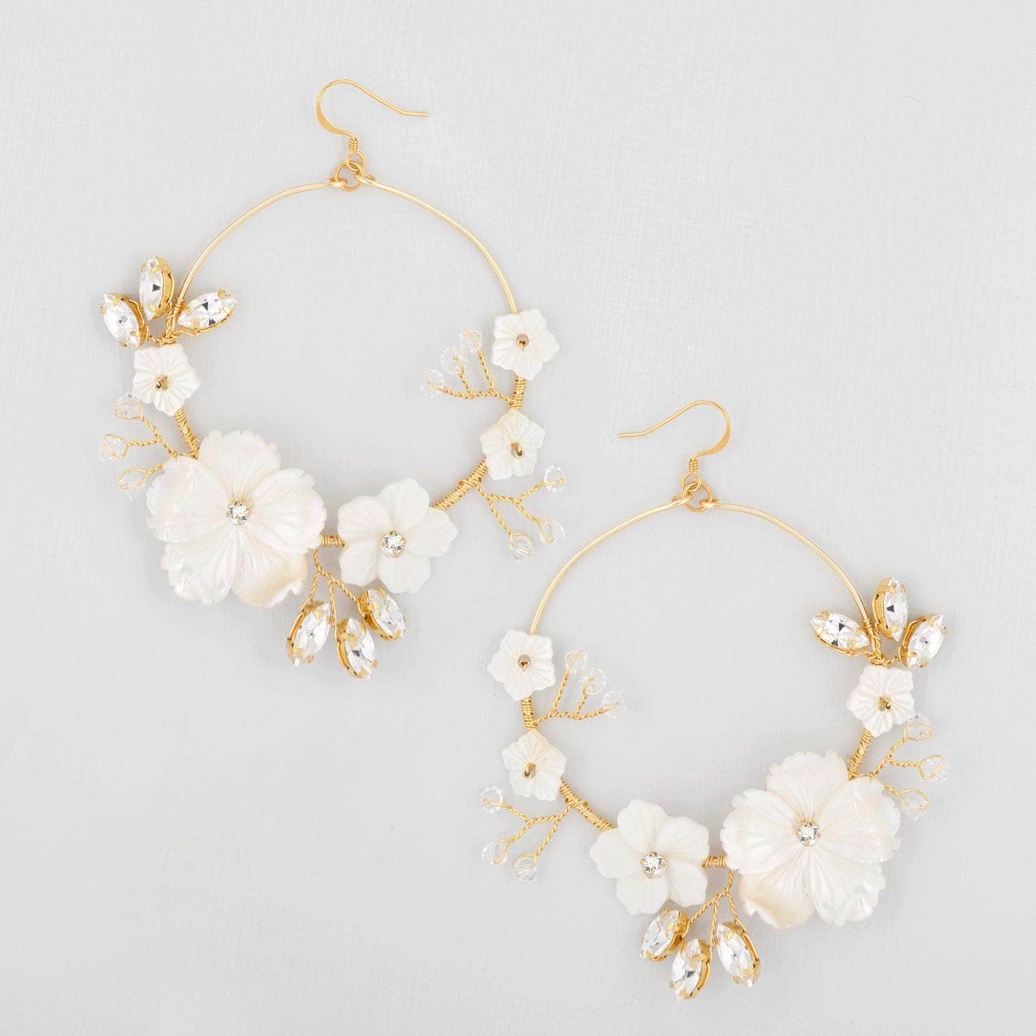 Wedding Earring Statement gold floral hoop wedding earrings - 'Ariadne'