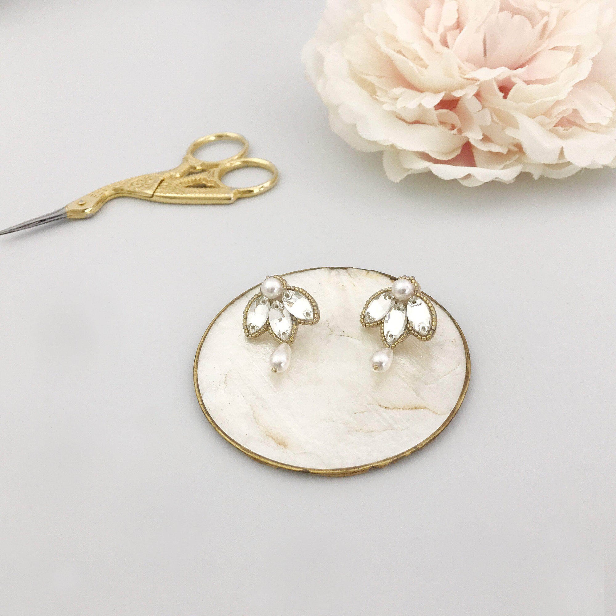 Wedding Earring Gold Gold pearl drop wedding earrings - 'Ava'