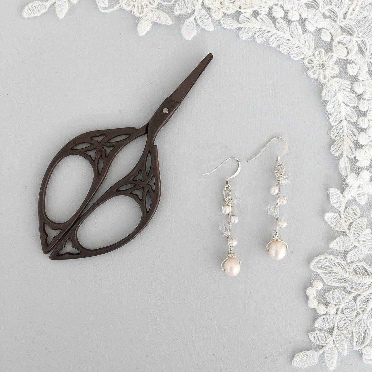 Wedding Earring Silver Silver wedding earrings of crystal and freshwater pearl - &#39;Addie&#39;
