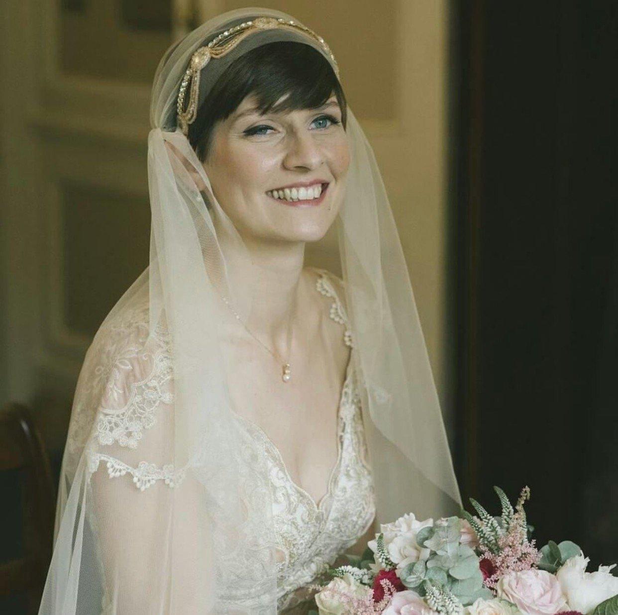 Real Bride | Juliet Cap Veil Jules | Bespoke Blush Deco Beaded Headband Luna