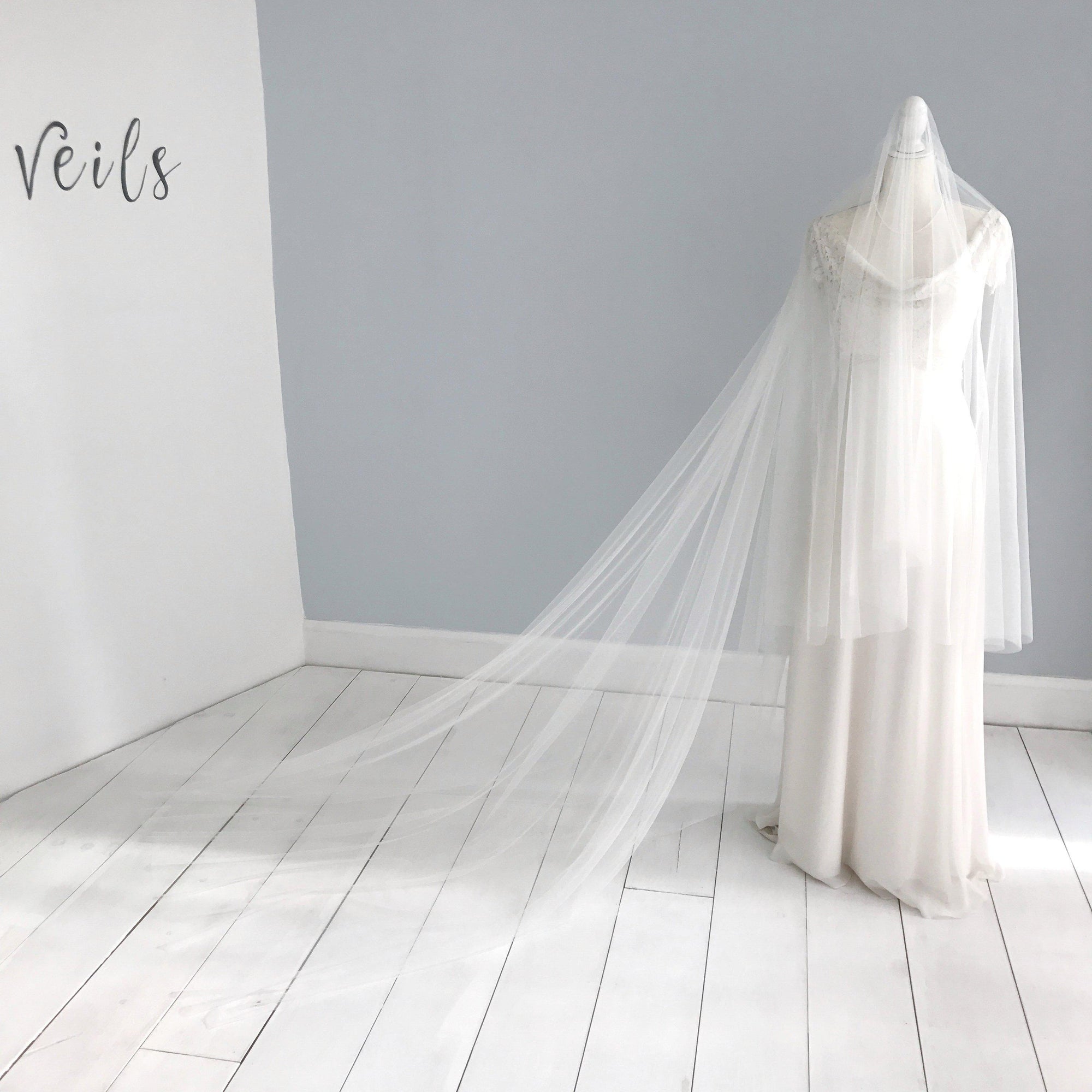 Cut edge silk style wedding veil with extra long blusher - Layla