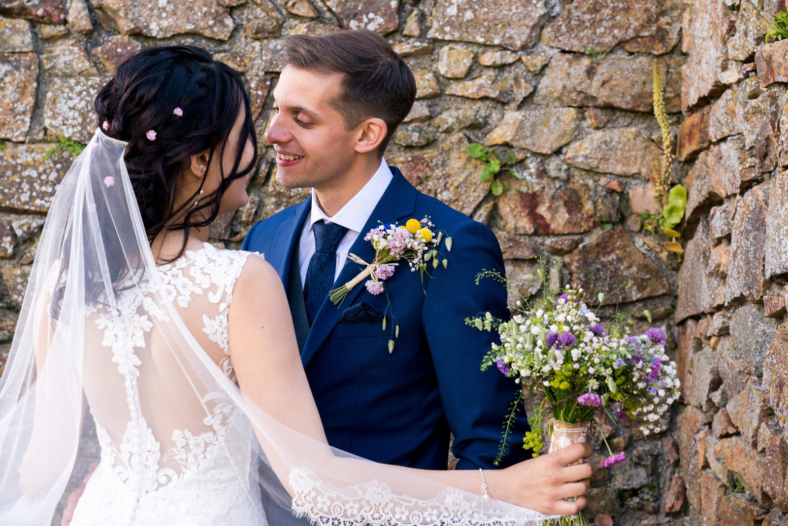 Real Bride | Aire Barcelona Dress | Bespoke Semi Lace Edge Barely There Veil