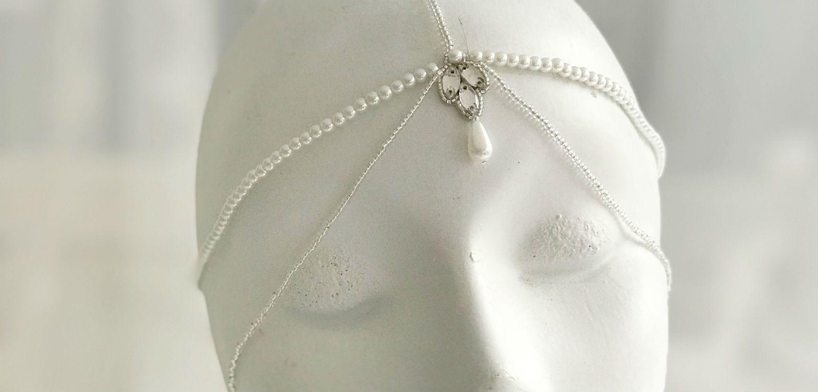 silver and pearl bridal headchain