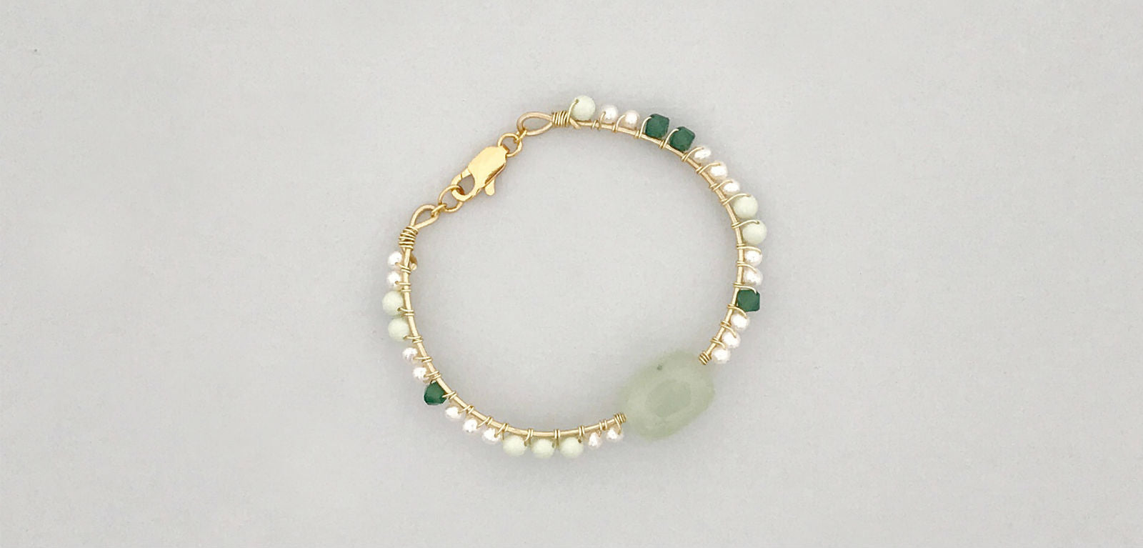 gold jade freshwater pearl green bracelet