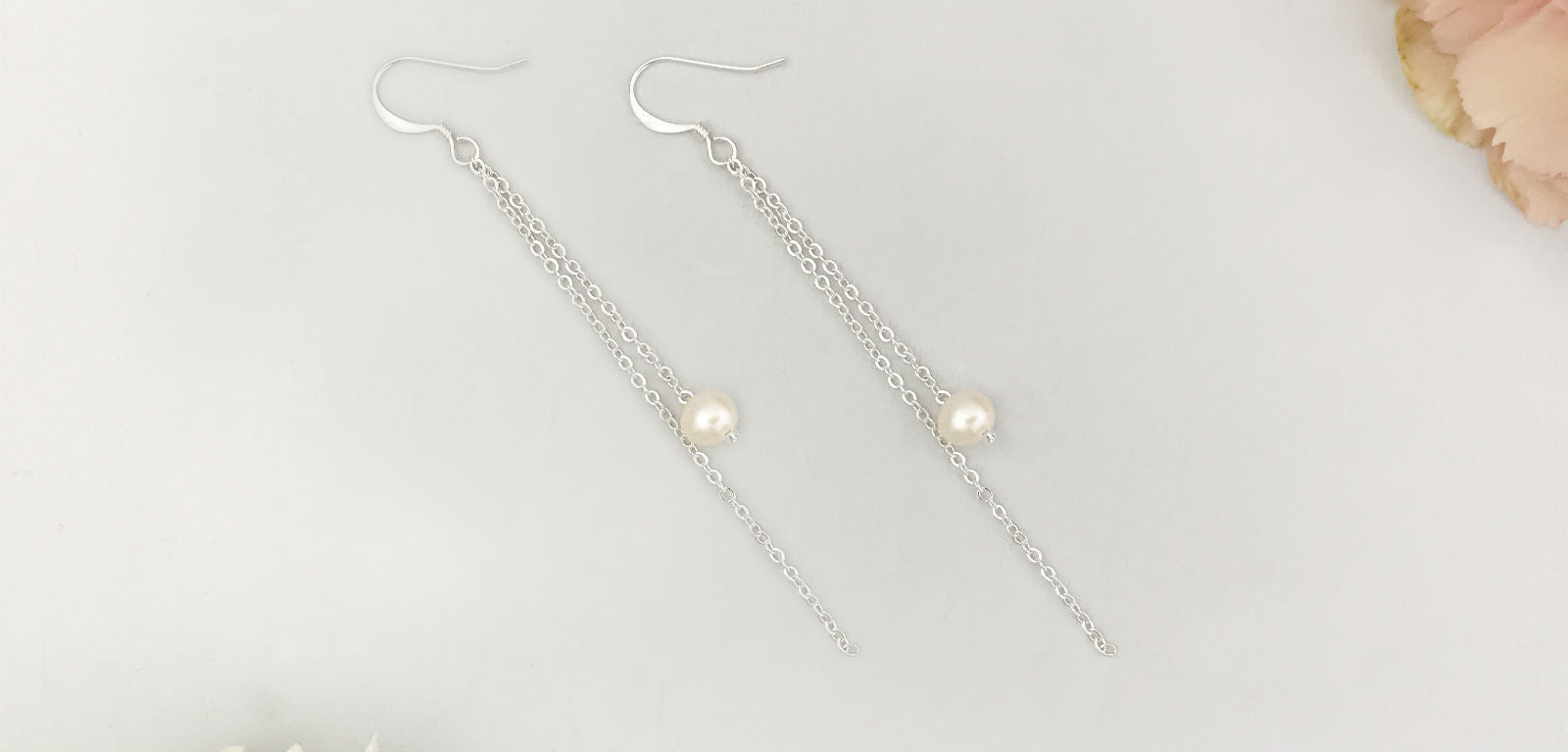 Freshwater pearl chain wedding earrings - Peyton