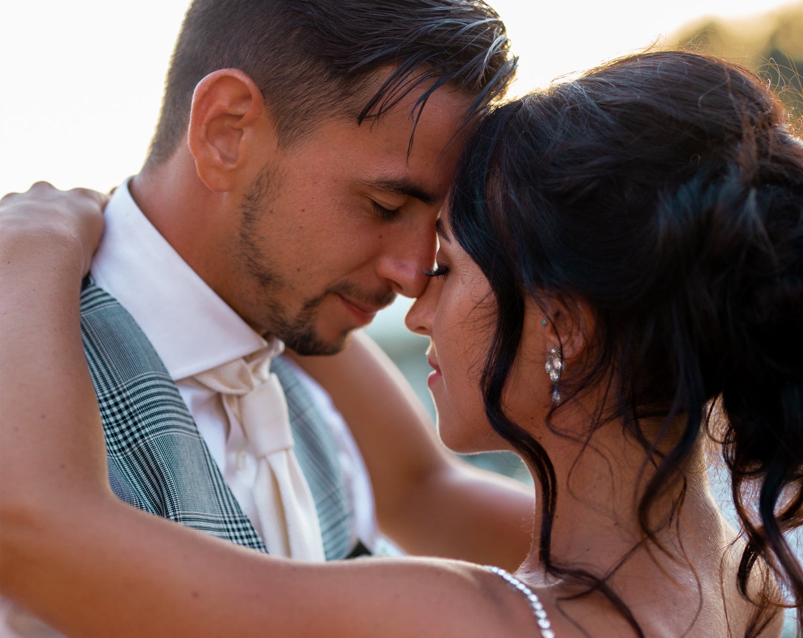 Real bride | Badgley Mischka Gown | Gold Wedding Hair Comb With Crystals - 'Lulia' & Wedding Drop Earrings in Gold, Pearl & Crystal - 'Clem'