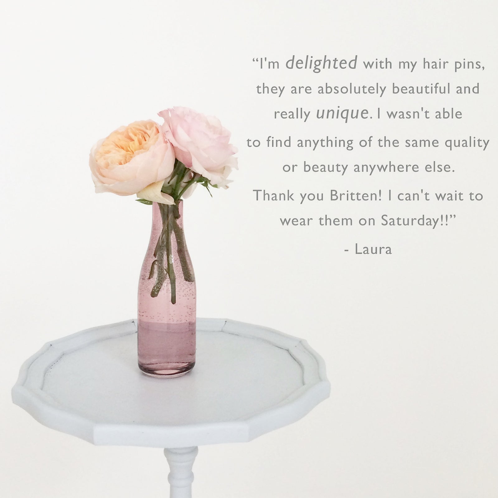 What a lovely review of our 'Clemence' lace wedding hair pins