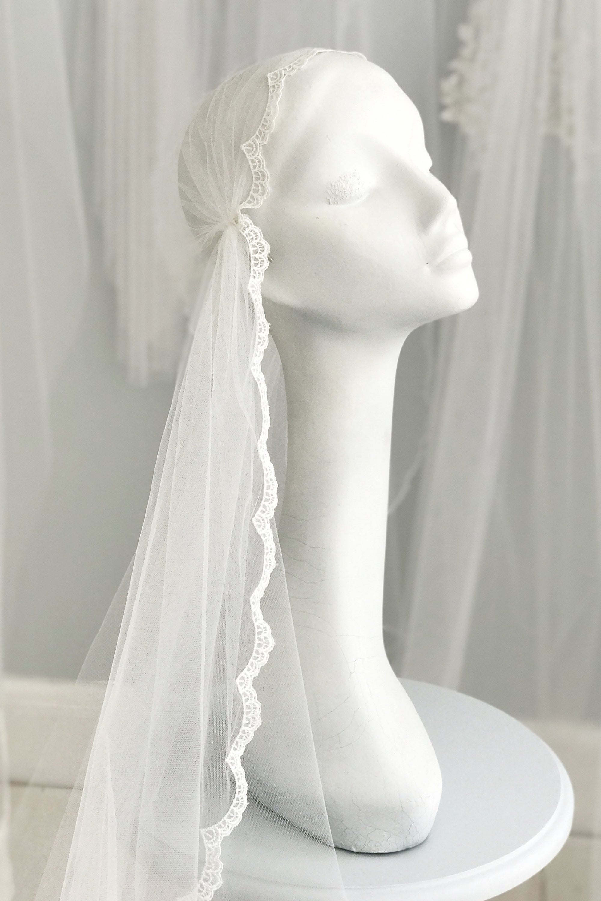 Lace edge juliet cap wedding veil - Edna