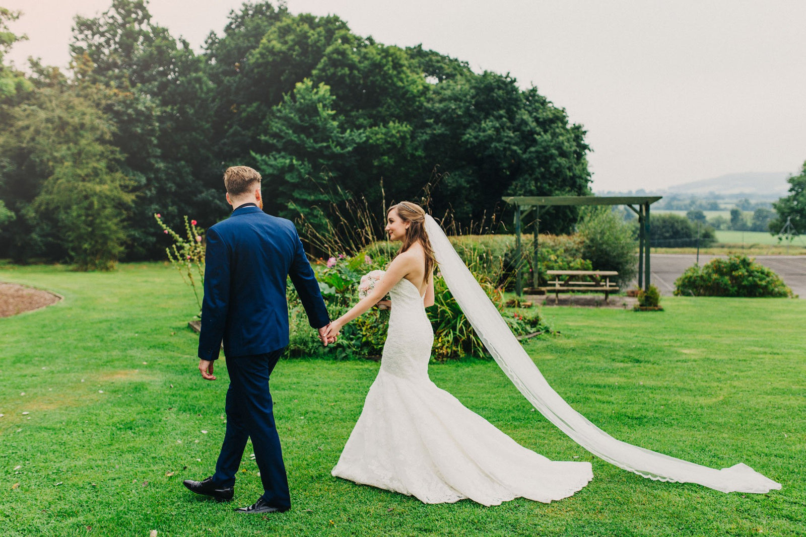 Real Bride | Delicate Lace Edge Veil Ada | Freshwater Pearl and Crystal Hair Vine Skye