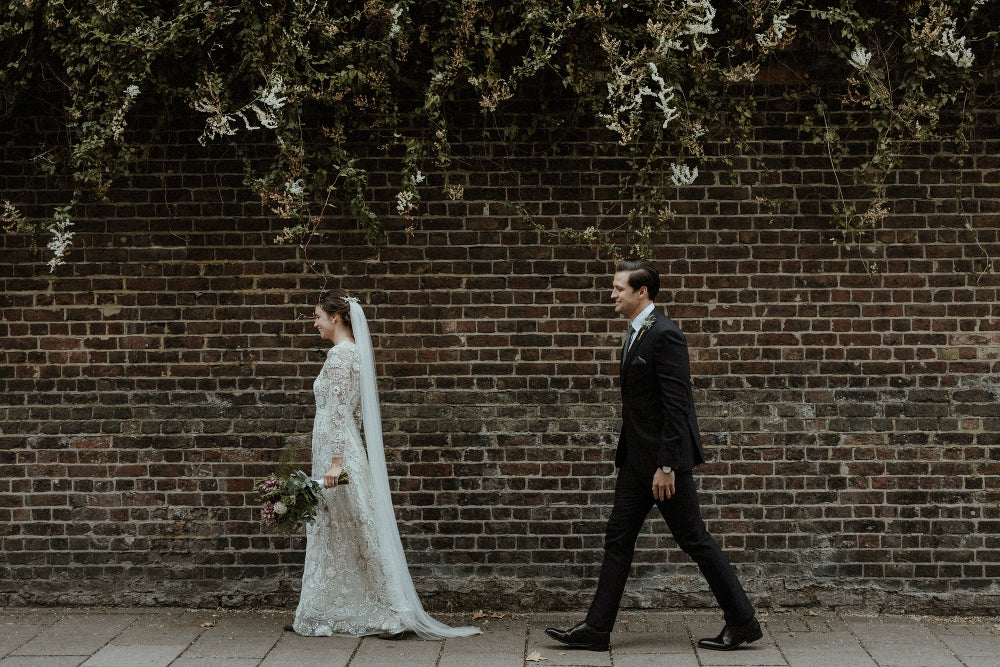 Real Bride | Needle & Thread Gown | Single Tier Cut Edge Silk Style Veil Isabella