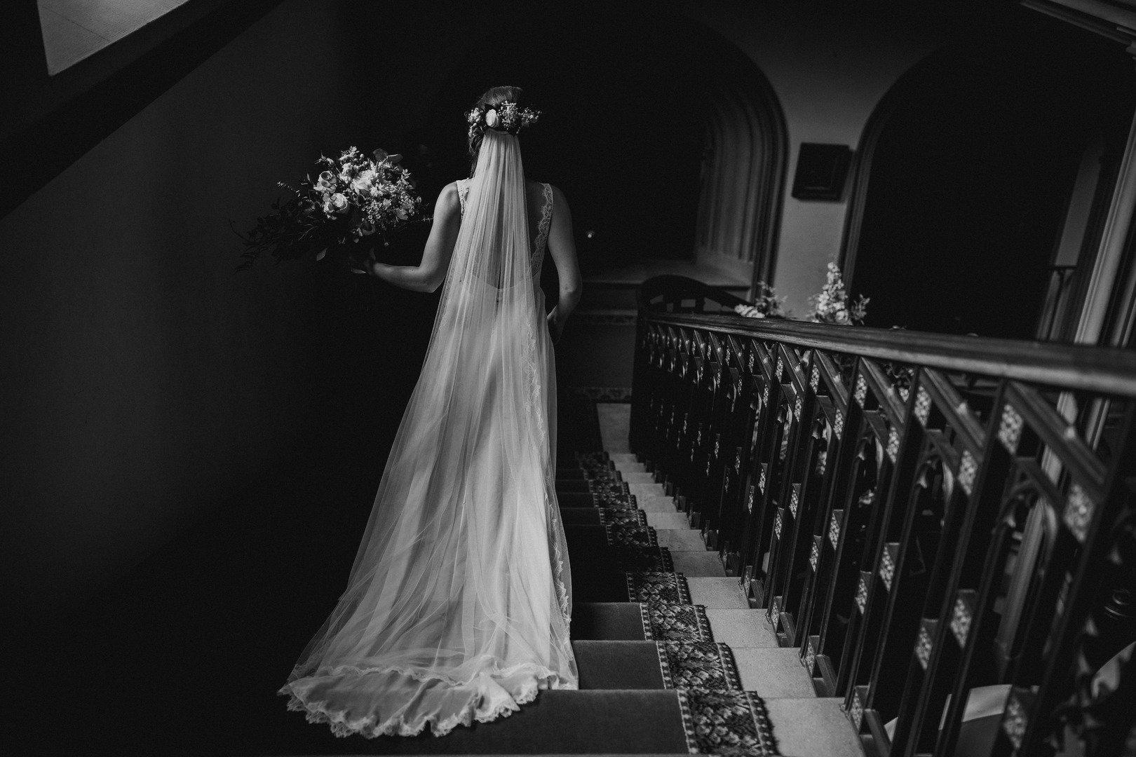 Real Bride | Bespoke Andrea Hawkes Dress | Silk Style Semi Edge Leaf Veil Cali