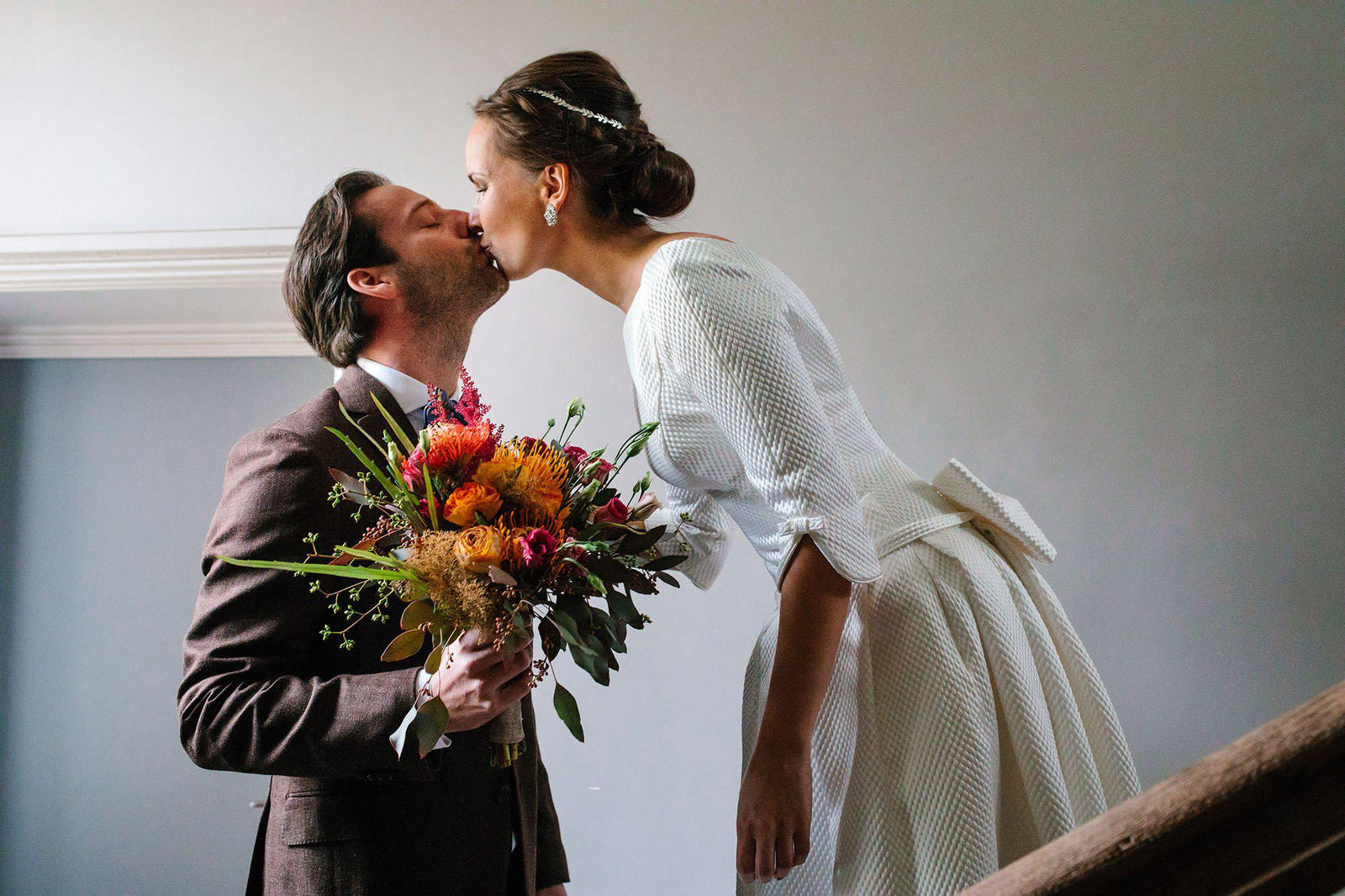 Real Bride | Rosa Clara Dress | Silver Leaf Hair Vine Avani