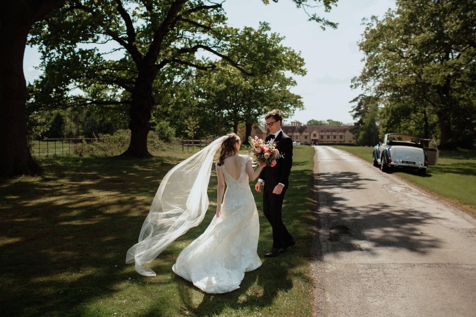 Real Bride | Pronovias Gown | Silk Style Wedding Veil Isabella and Myra Hair Vine