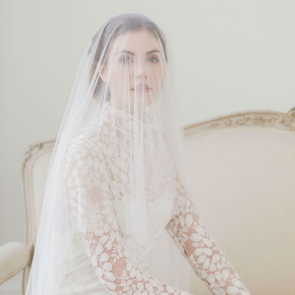 veil for champagne wedding dress Darya Lace-Edge Cathedral Veil Champagne, Ivory & White White