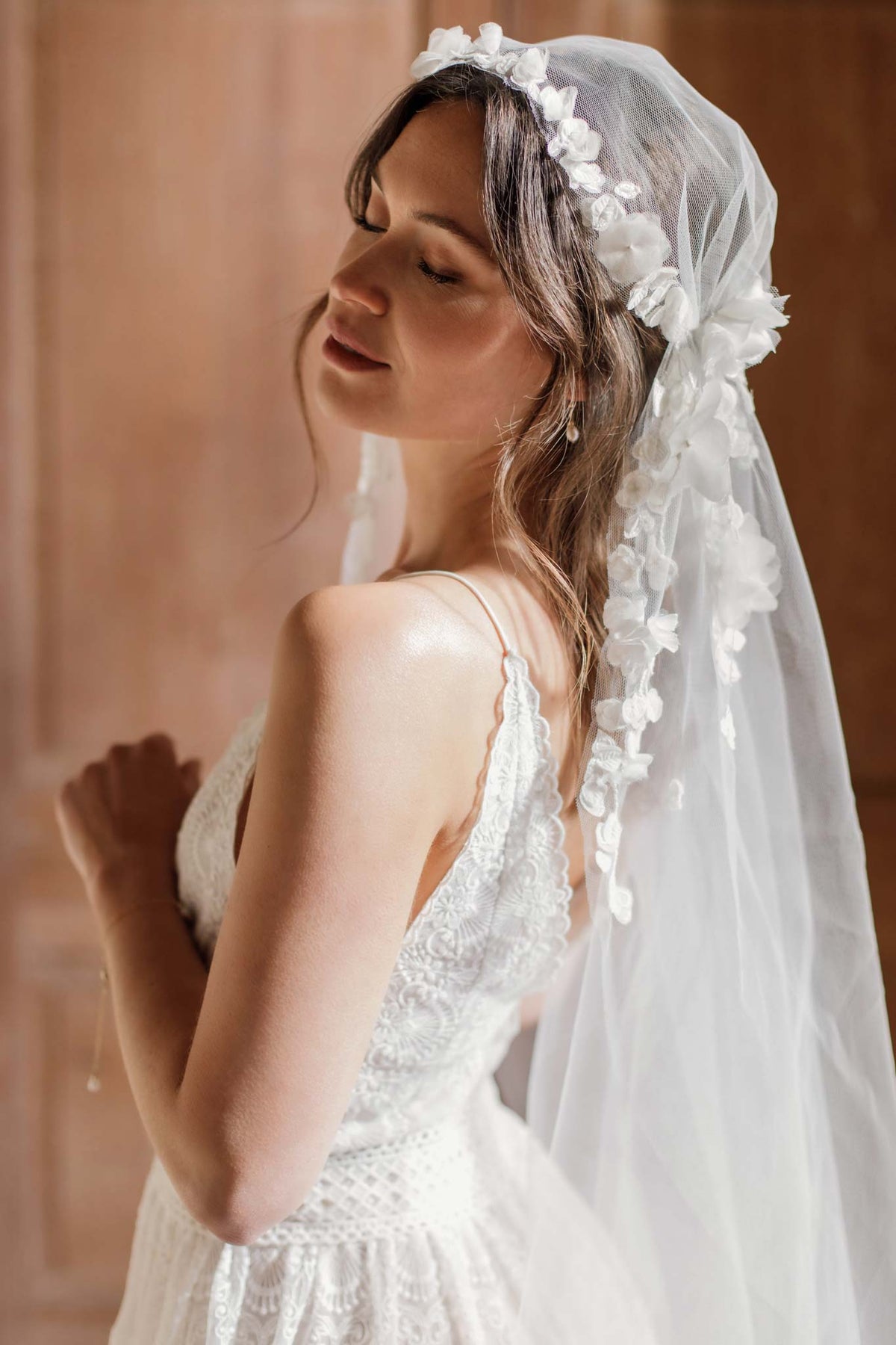 Floral juliet cap wedding veil