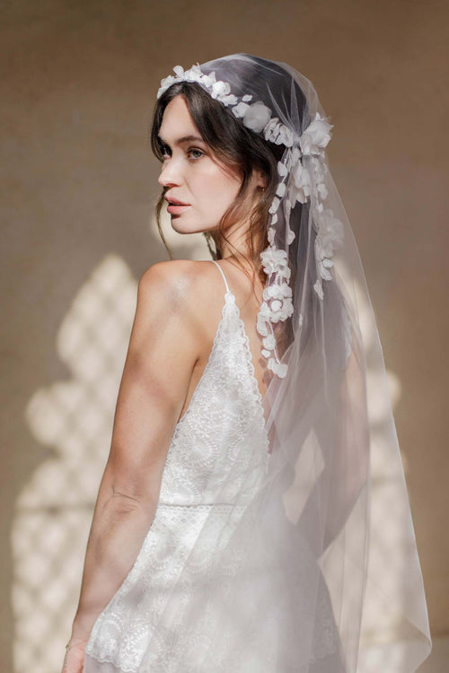 Floral juliet cap wedding veil