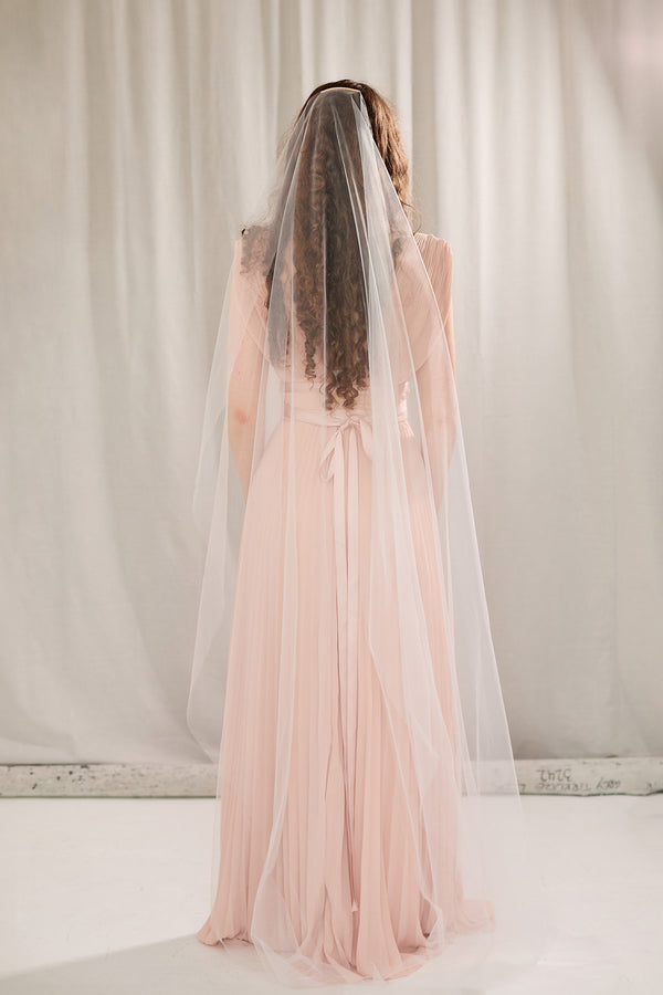 NWT Blush Pink Italian Tulle Wedding Veil Bride Bridal Wedding Blush Pink Wedding Veil: Soft Bridal Illusion Tulle, Raw  main image 4
