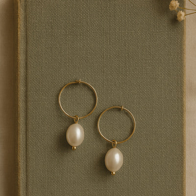 Olivia pearl hoop bridal earrings in gold