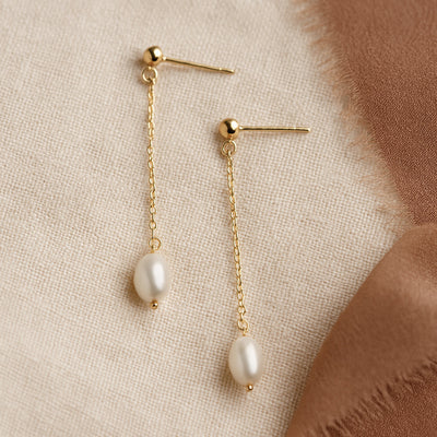 Chloe pearl chain drop bridal earrings