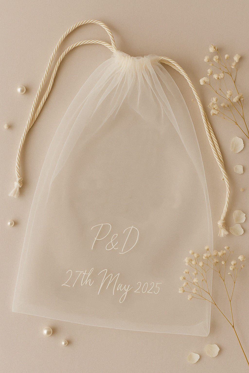 Personalised Veil Storage Bag- Embroidered Tulle Keepsake Bag for Wedding Veils