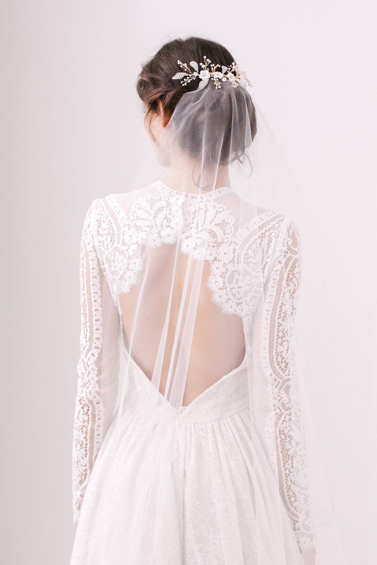 off white veil with ivory dress Medium-Length White Tulle Veil