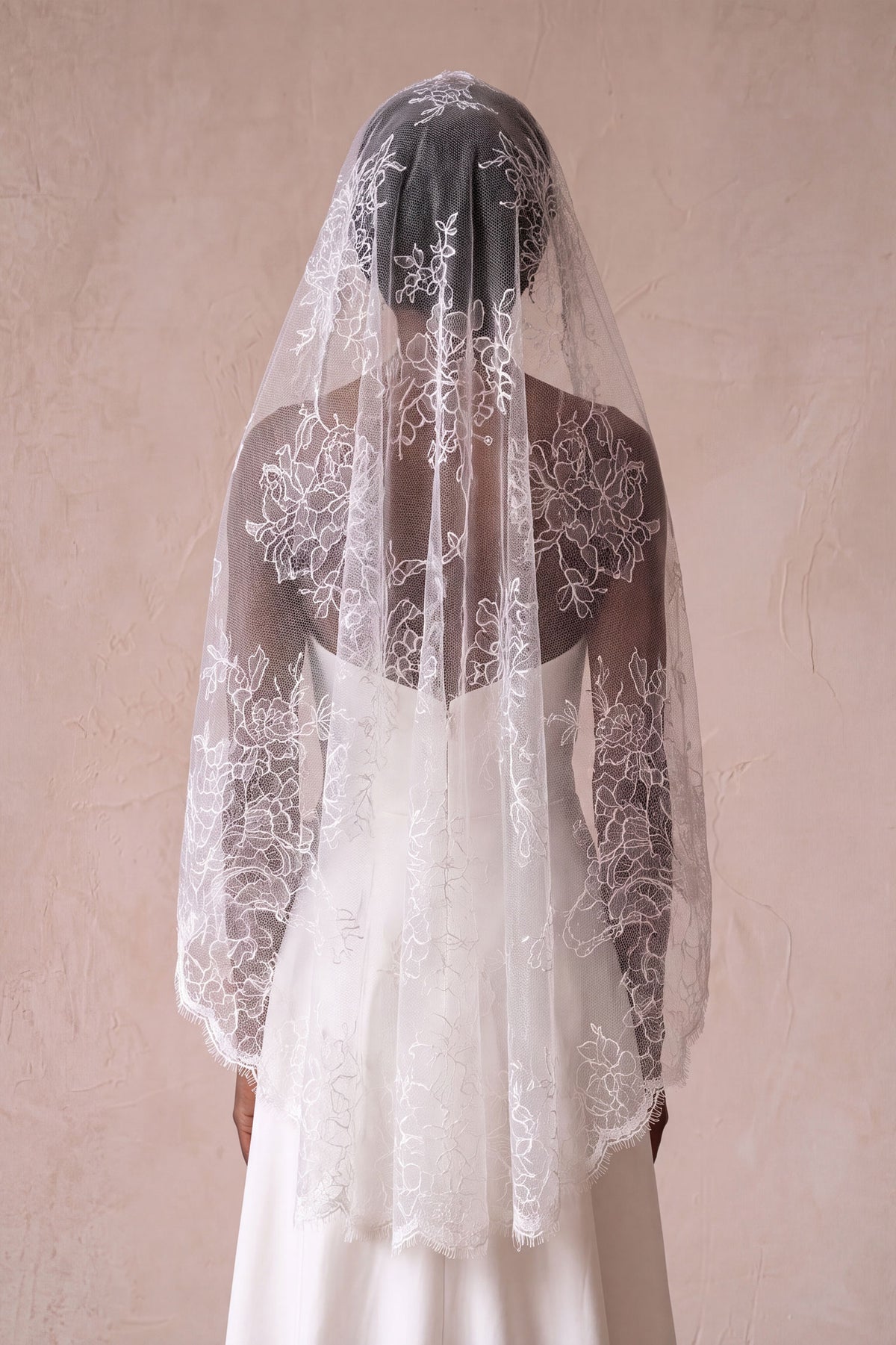 Scalloped edge all-over lace mantilla veil by Britten Weddings