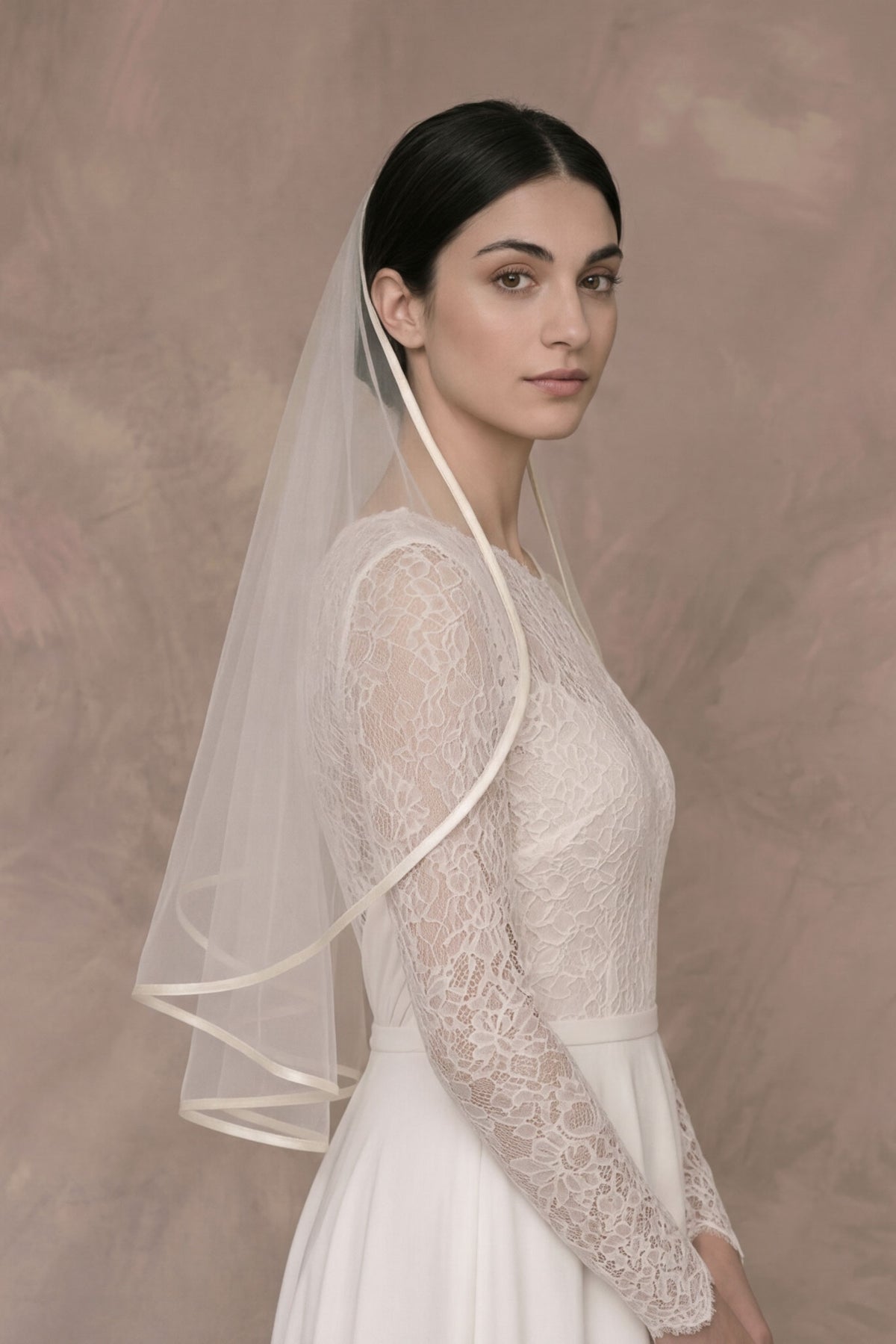 barely there waterfall wedding veil in italian tulle with cotton edge single tier bridal veil