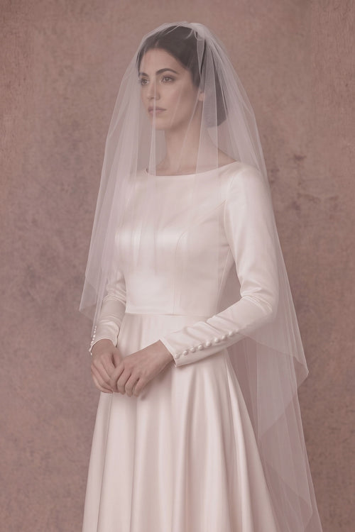 two tier cut edge wedding veil with blusher