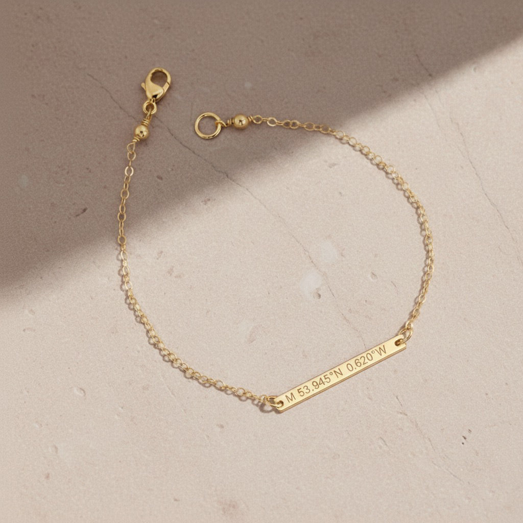 Personalised Coordinates Bar Bracelet – Gold or Silver