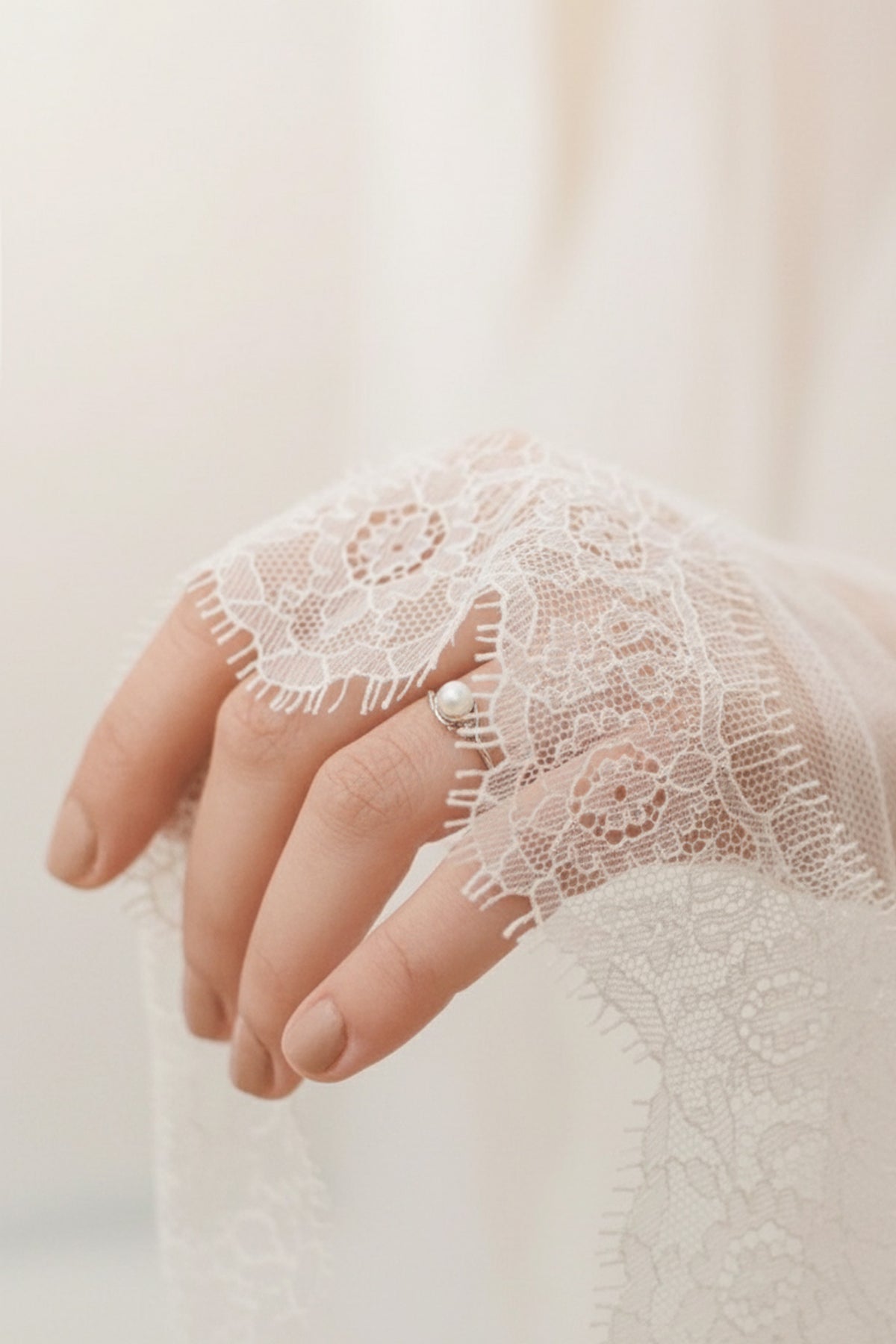 Silk style wedding veil with french eyelash lace trim- 'Sara'