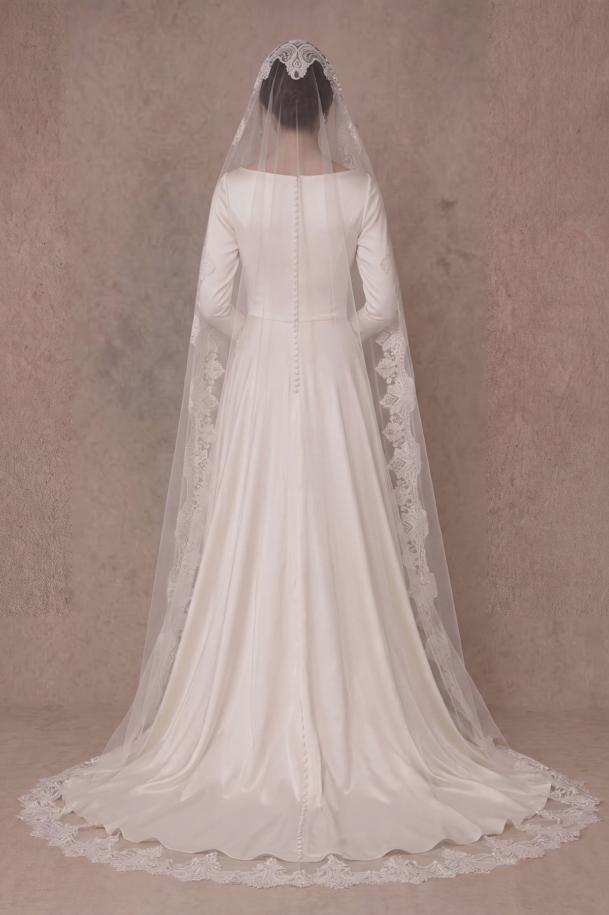 church length French lace mantilla wedding veil with Italian tulle