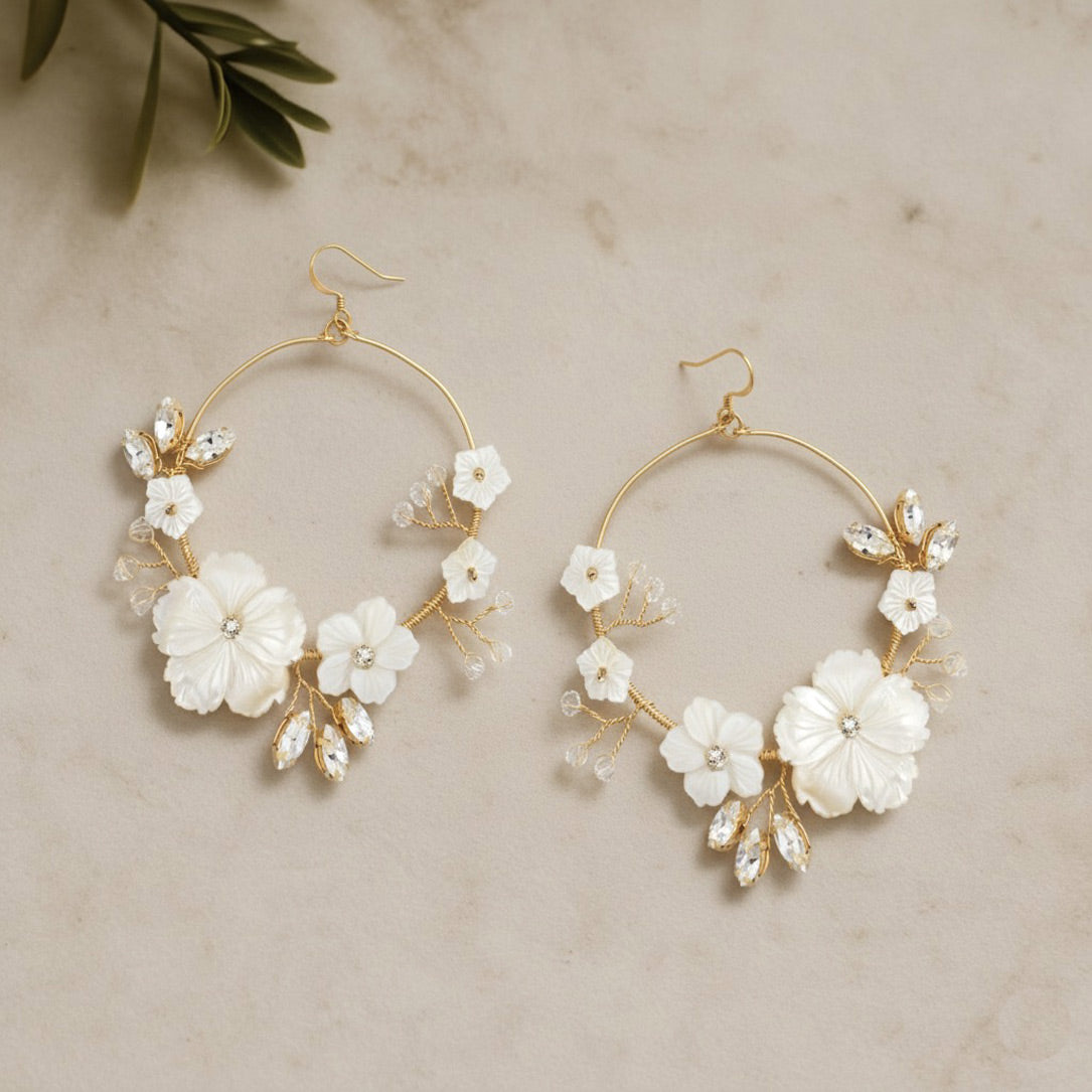 Statement gold floral hoop wedding earrings 'Ariadne'