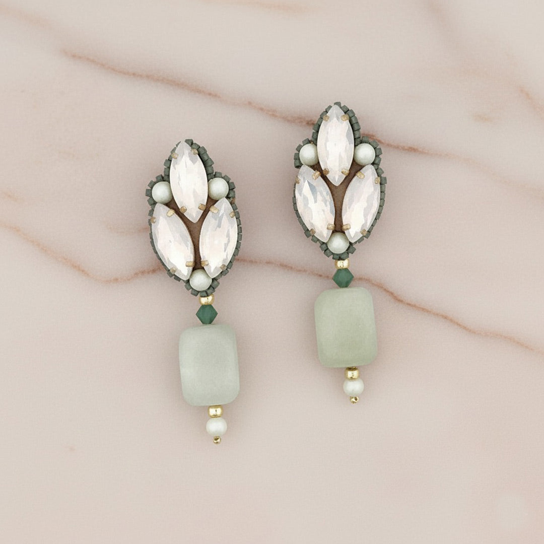 Green, opal and gold semi precious earrings - 'Brynn'